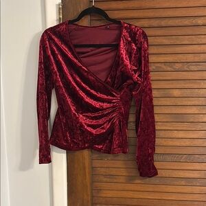 Velvet Wrap Top in Rich Burgundy